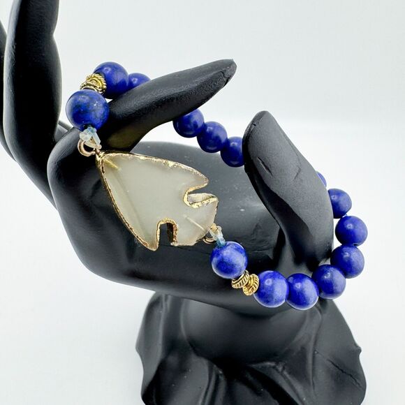Vintage Lapis Lazuli Bead Arrowhead Clear Quartz Bracelet Stretch Retro - Picture 1 of 6